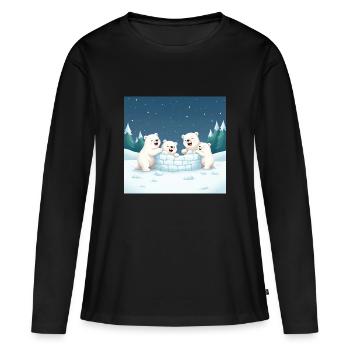 Jouer aux ours polaires construire un igloo - dessin animé d’hiver - T-shirt manches longues Premium bio Femme - noir - Devant - Julia (174cm)