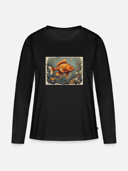 Goldfisch - Frauen Premium Bio Langarmshirt - Schwarz