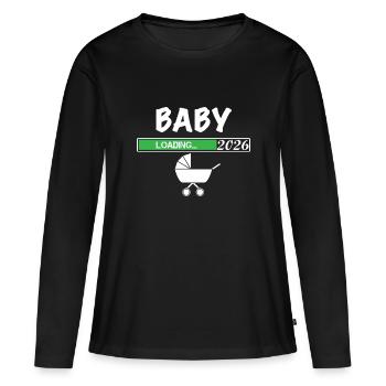 Baby Loading 2026 avec motif poussette - T-shirt manches longues Premium bio Femme - noir - Devant - Julia (174cm)