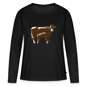 Vache avec veau - T-shirt manches longues Premium bio Femme - noir - Devant - Julia (174cm)