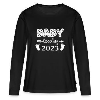 Chargement du bébé 2023, grossesse - T-shirt manches longues Premium bio Femme - noir - Devant - Julia (174cm)