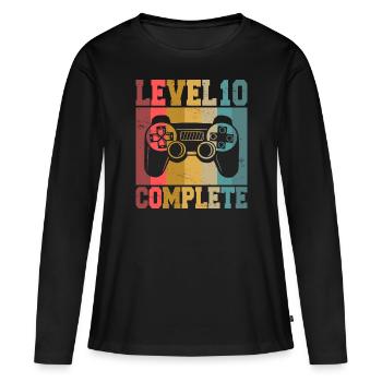 Level 10 Complete 10. Geburtstag Gamer 10 Jahre - Frauen Premium Bio Langarmshirt - Schwarz - Vorne - Julia (174cm)