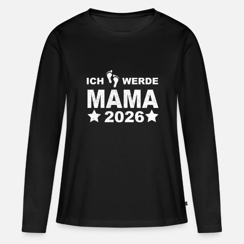Ich Werde Mama 2026 Freude - Frauen Premium Bio Langarmshirt - Schwarz