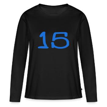 15. 15 JAHRE. 15-JÄHRIGES JUBILÄUM. 15-JÄHRIGES JUBILÄUM. - Frauen Premium Bio Langarmshirt - Schwarz - Vorne - Julia (174cm)