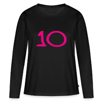 10. 10 JAHRE. 10-JÄHRIGES JUBILÄUM. 10-JÄHRIGES JUBILÄUM. - Frauen Premium Bio Langarmshirt - Schwarz - Vorne - Julia (174cm)