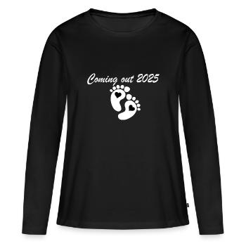 Bébé arrive en 2025, grossesse - T-shirt manches longues Premium bio Femme - noir - Devant - Julia (174cm)