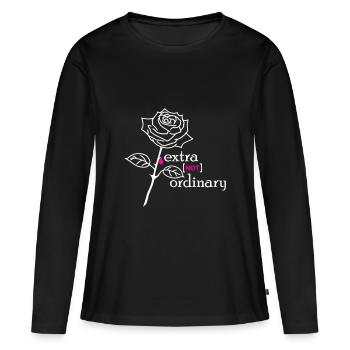 Rose extraordinary weiß Flock - Frauen Premium Bio Langarmshirt - Schwarz - Vorne - Julia (174cm)