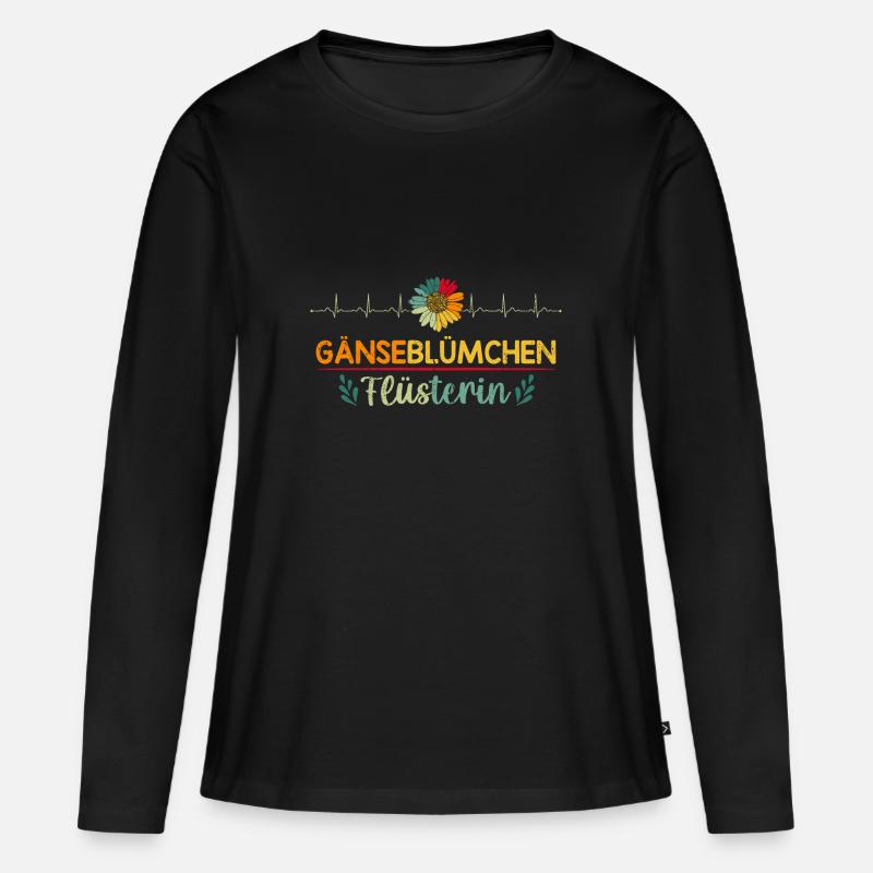 Gänseblümchen Flüsterin Herzschlag Maßliebchen - Frauen Premium Bio Langarmshirt - Schwarz