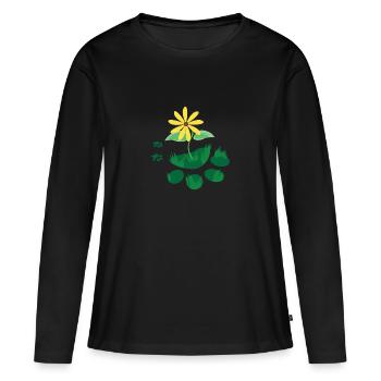 Chats empreintes de pattes avec fleur - T-shirt manches longues Premium bio Femme - noir - Devant - Julia (174cm)