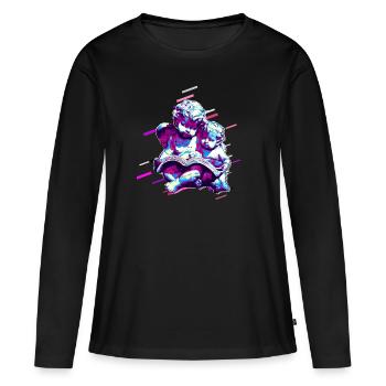 Zahl Putten 80er Retro Violett - Frauen Premium Bio Langarmshirt - Schwarz - Vorne - Julia (174cm)