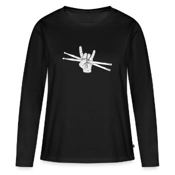 Drummer Devils Horn Drummsticks Schlagzeug - Frauen Premium Bio Langarmshirt - Schwarz - Vorne - Julia (174cm)