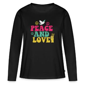 Hippie Peace and Love Puissance des fleurs des années 70 - T-shirt manches longues Premium bio Femme - noir - Devant - Julia (174cm)