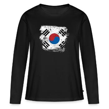 Corée du Sud - T-shirt manches longues Premium bio Femme - noir - Devant - Julia (174cm)