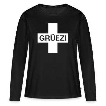 Grüezi (Schweiz / Schwizerdütsch / Schweizerfahne) - Frauen Premium Bio Langarmshirt - Schwarz - Vorne - Julia (174cm)