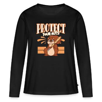 Protect Your Nuts - Frauen Premium Bio Langarmshirt - Schwarz - Vorne - Julia (174cm)