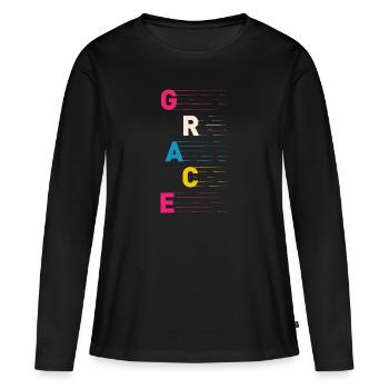 Gnade - Christliches Design - Grace - Frauen Premium Bio Langarmshirt - Schwarz - Vorne - Julia (174cm)