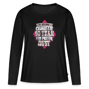 Raucher Zigarrette rauchen - Frauen Premium Bio Langarmshirt - Schwarz - Vorne - Julia (174cm)