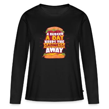Burger - T-shirt manches longues Premium bio Femme - noir - Devant - Julia (174cm)