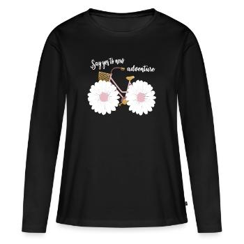 Chemise vélo femme & fleurs chemise femme cadeau - T-shirt manches longues Premium bio Femme - noir - Devant - Julia (174cm)