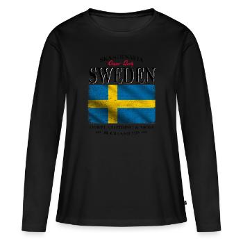 Suède, drapeau de la Suède - T-shirt manches longues Premium bio Femme - noir - Devant - Julia (174cm)