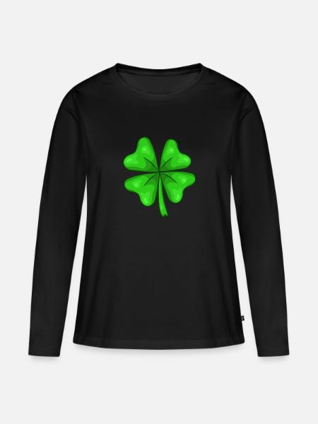 Kleeblatt Viel Glück - Frauen Premium Bio Langarmshirt - Schwarz