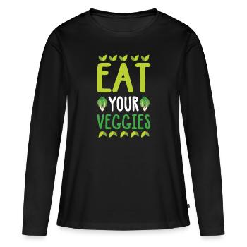 Vegetable saying - Women's Premium Organic Long Sleeve Shirt - black - Front - Julia (174cm)