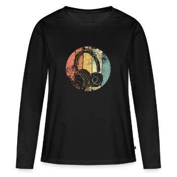 Casque musique vintage - T-shirt manches longues Premium bio Femme - noir - Devant - Julia (174cm)