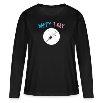 Happy T Day Transgender cadeau de testostérone - T-shirt manches longues Premium bio Femme - noir - Devant - Julia (174cm)