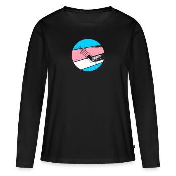 Chemise-cadeau de testostérone transgenre Happy T Day - T-shirt manches longues Premium bio Femme - noir - Devant - Julia (174cm)