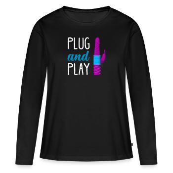 BDSM Bondage Sex Plug Anal Dildo Vibrator Sous - T-shirt manches longues Premium bio Femme - noir - Devant - Julia (174cm)