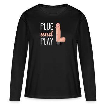 BDSM Bondage Sex Plug Anal Dildo Vibrator Sous - T-shirt manches longues Premium bio Femme - noir - Devant - Julia (174cm)
