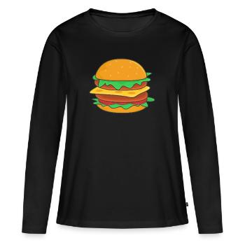 Burger - T-shirt manches longues Premium bio Femme - noir - Devant - Julia (174cm)