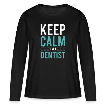 keep calm dentiste - T-shirt manches longues Premium bio Femme - noir - Devant - Julia (174cm)
