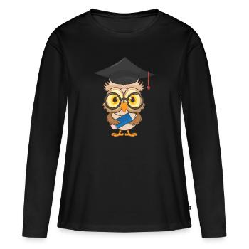 Hibou Fin de l’école - T-shirt manches longues Premium bio Femme - noir - Devant - Julia (174cm)