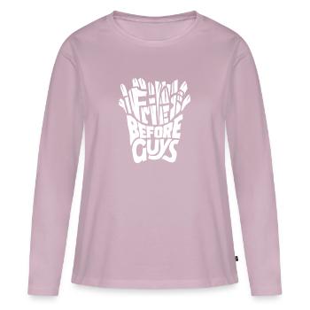 Frites - T-shirt manches longues Premium bio Femme - rose poudré - Devant - Julia (174cm)