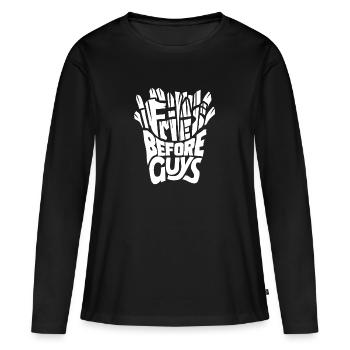 Pommes - Frauen Premium Bio Langarmshirt - Schwarz - Vorne - Julia (174cm)