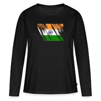 Drapeau de l’Inde - T-shirt manches longues Premium bio Femme - noir - Devant - Julia (174cm)