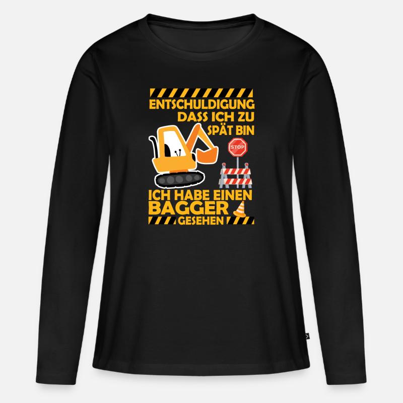 Ich habe einen Bagger gesehen Kinder Baustelle - Frauen Premium Bio Langarmshirt - Schwarz