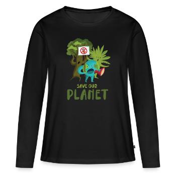 Speichern Sie Unser Planetendesign Für Den - Frauen Premium Bio Langarmshirt - Schwarz - Vorne - Julia (174cm)