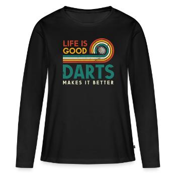 La vie est bonne Fléchettes en fait une meilleure - T-shirt manches longues Premium bio Femme - noir - Devant - Julia (174cm)
