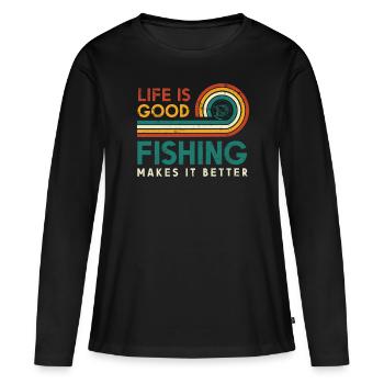 La vie est bonne la pêche en fait un meilleur design - T-shirt manches longues Premium bio Femme - noir - Devant - Julia (174cm)