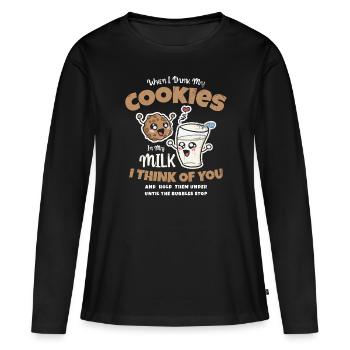 Quand je mets mes biscuits dans mon lait, je suis - T-shirt manches longues Premium bio Femme - noir - Devant - Julia (174cm)