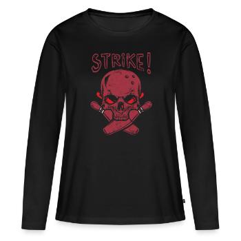 Conception de bol pour Bowler Bowling Player Sport Skull - T-shirt manches longues Premium bio Femme - noir - Devant - Julia (174cm)