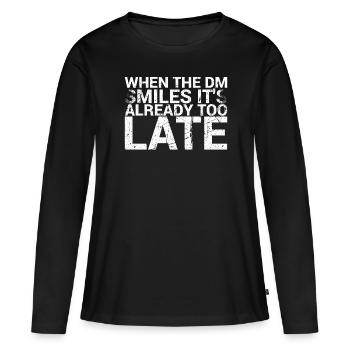 Quand le dm sourit, il est déjà trop tard pour - T-shirt manches longues Premium bio Femme - noir - Devant - Julia (174cm)