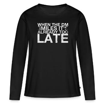 Au moment où le dm sourit, il est déjà trop tard pour - T-shirt manches longues Premium bio Femme - noir - Devant - Julia (174cm)