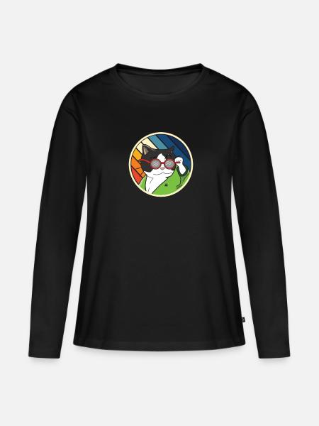 Katze mit Sonnenbrille - Frauen Premium Bio Langarmshirt - Schwarz