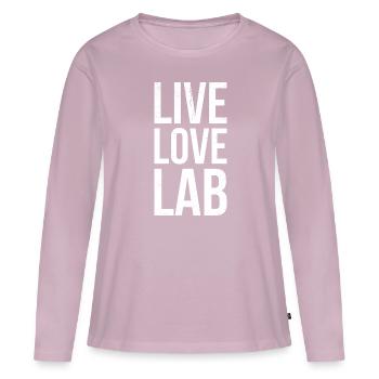 Live Love Lab, Enquêteur - T-shirt manches longues Premium bio Femme - rose poudré - Devant - Julia (174cm)