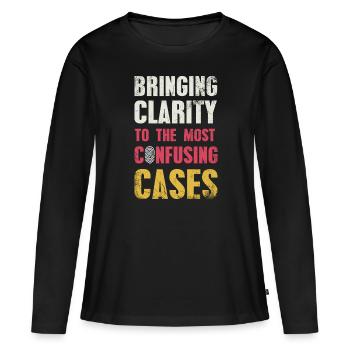 Apporter de la clarté aux cas les plus confus, - T-shirt manches longues Premium bio Femme - noir - Devant - Julia (174cm)