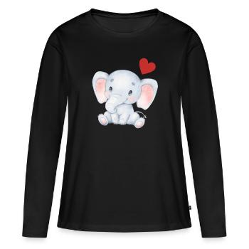 Éléphant Bébé Nourrisson Coeur Enfants T-shirt - T-shirt manches longues Premium bio Femme - noir - Devant - Julia (174cm)