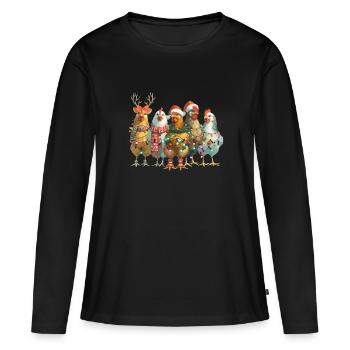 Fröhliche Festliche Hühner in Weihnachtsstimmung - Frauen Premium Bio Langarmshirt - Schwarz - Vorne - Julia (174cm)
